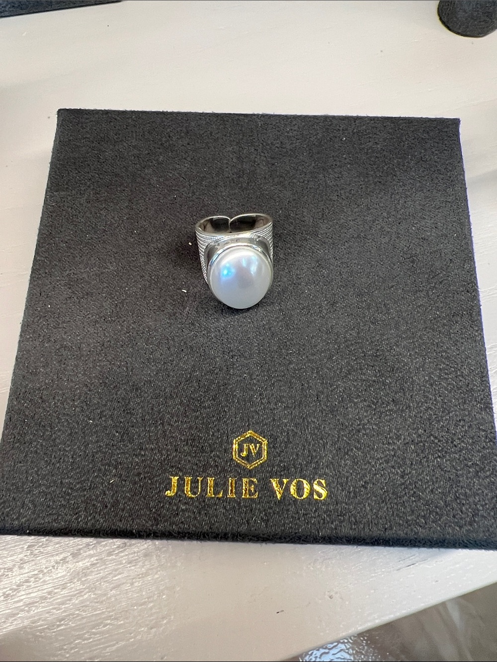 Julie Vos Silver-Tone Ring with White Pearl Dome